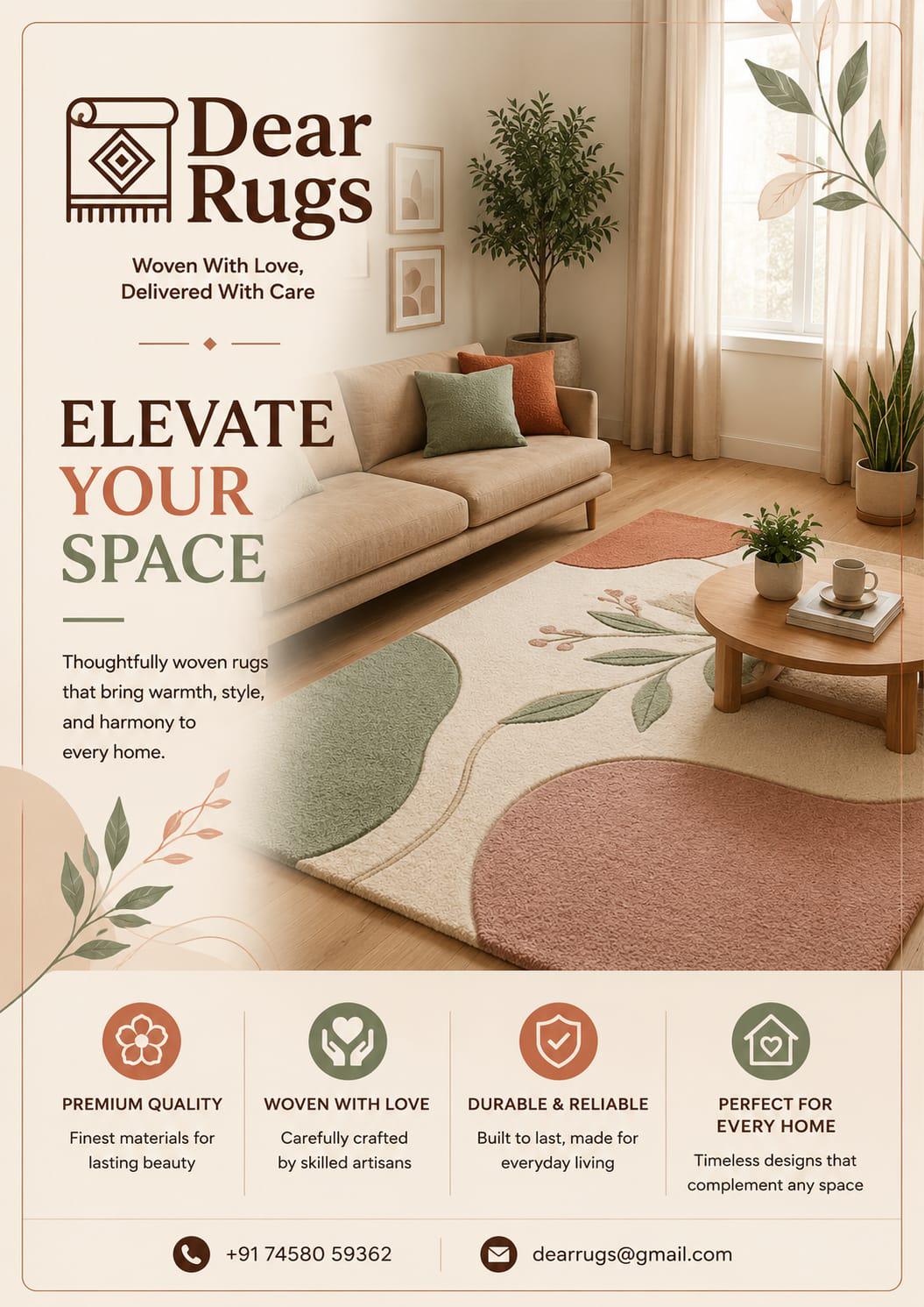 Hand-Tufted Wool Abstract Botanical Rug, Scandinavian Organic Modern Area Mat – view 3
