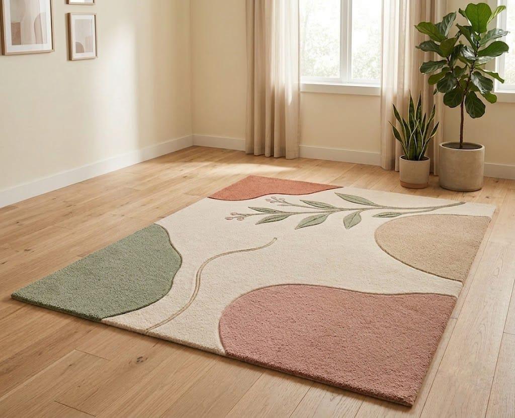 Hand-Tufted Wool Abstract Botanical Rug, Scandinavian Organic Modern Area Mat – view 4