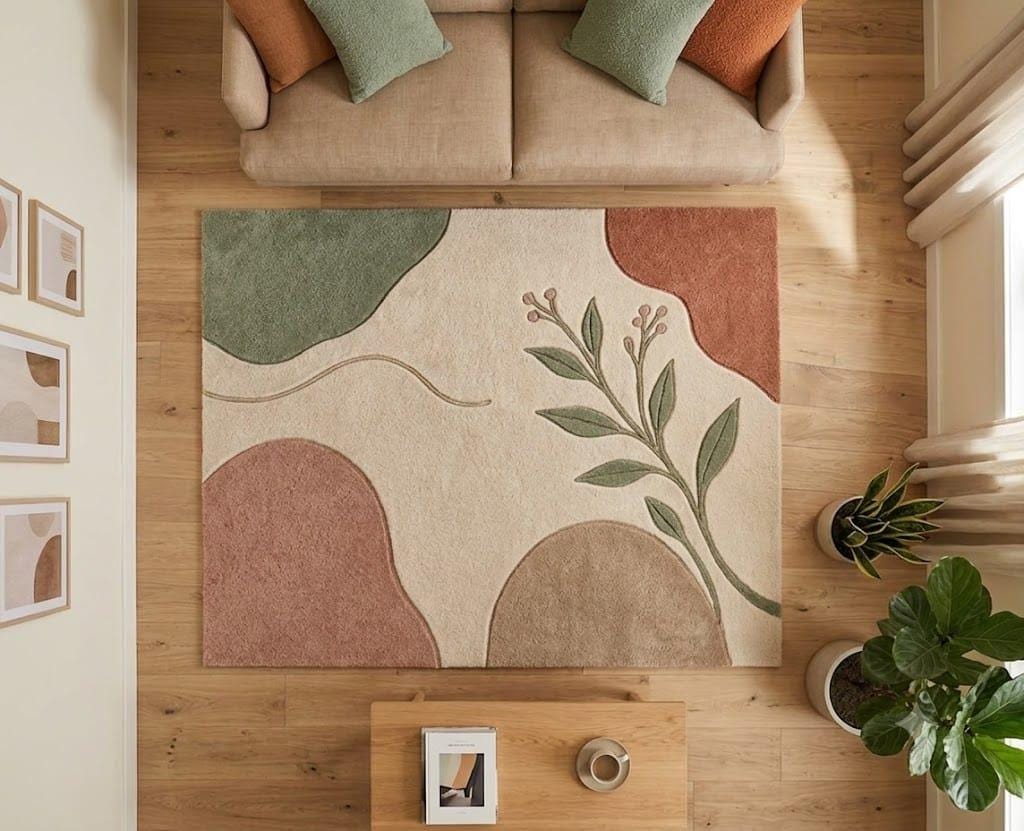Hand-Tufted Wool Abstract Botanical Rug, Scandinavian Organic Modern Area Mat – view 6