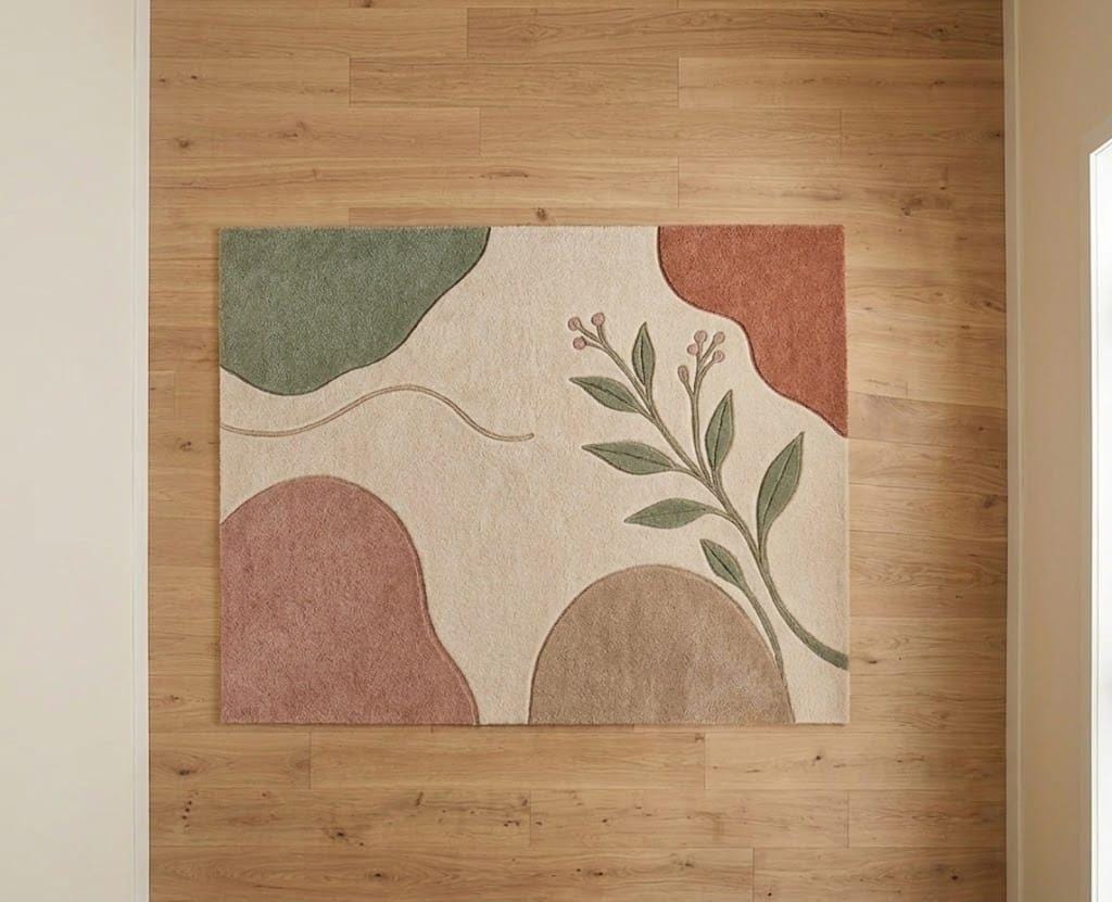 Hand-Tufted Wool Abstract Botanical Rug, Scandinavian Organic Modern Area Mat – view 7