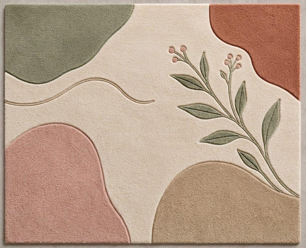 Hand-Tufted Wool Abstract Botanical Rug, Scandinavian Organic Modern Area Mat – view 8