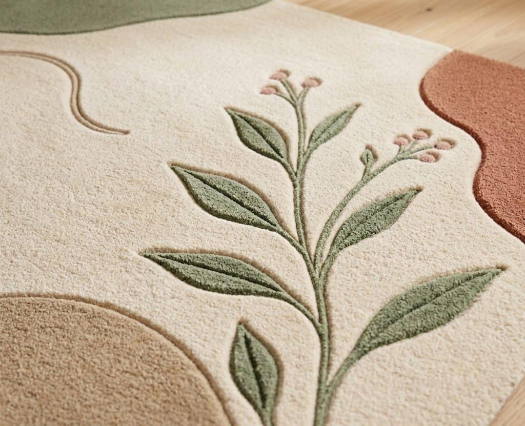 Hand-Tufted Wool Abstract Botanical Rug, Scandinavian Organic Modern Area Mat – view 9