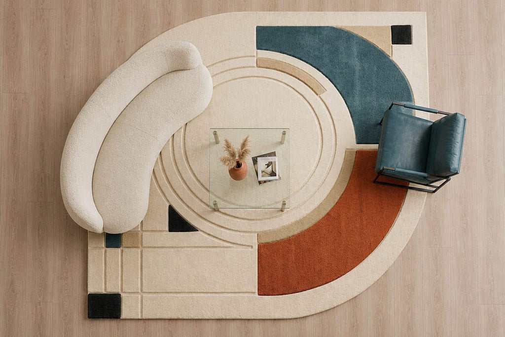 Hand-Tufted Wool Bauhaus Area Rug, Geometric Mid Century Modern Carpet – main view