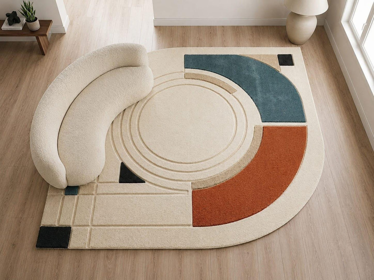 Hand-Tufted Wool Bauhaus Area Rug, Geometric Mid Century Modern Carpet – view 3