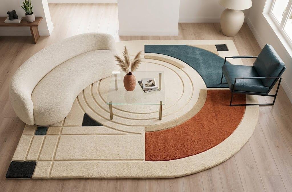 Hand-Tufted Wool Bauhaus Area Rug, Geometric Mid Century Modern Carpet – view 5