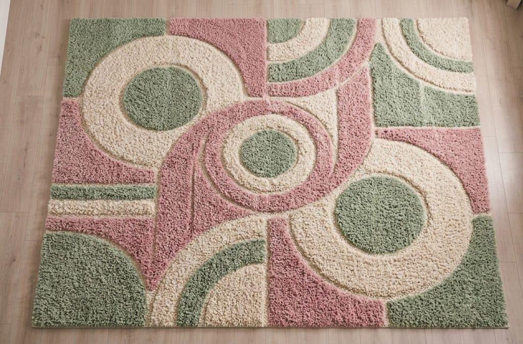 Hand-Tufted Wool Area Rug, Abstract Geometric Mat, Blush Pink Sage Green Carpet – view 5