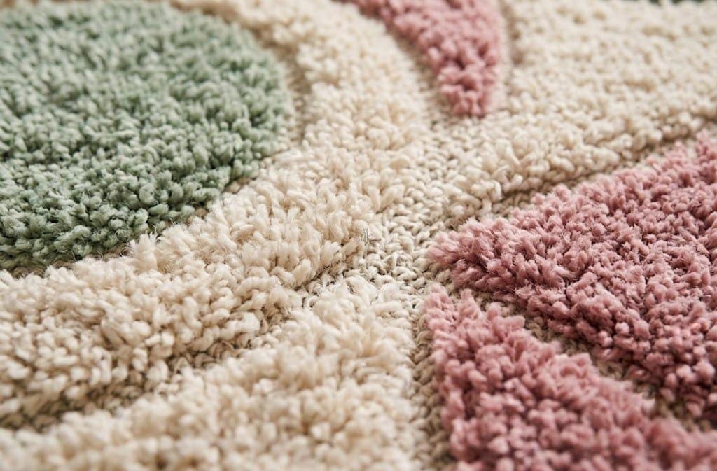 Hand-Tufted Wool Area Rug, Abstract Geometric Mat, Blush Pink Sage Green Carpet – view 6