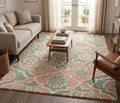 Hand-Tufted Wool Area Rug, Vintage Floral Medallion, Sage Green Pastel Carpet – main view