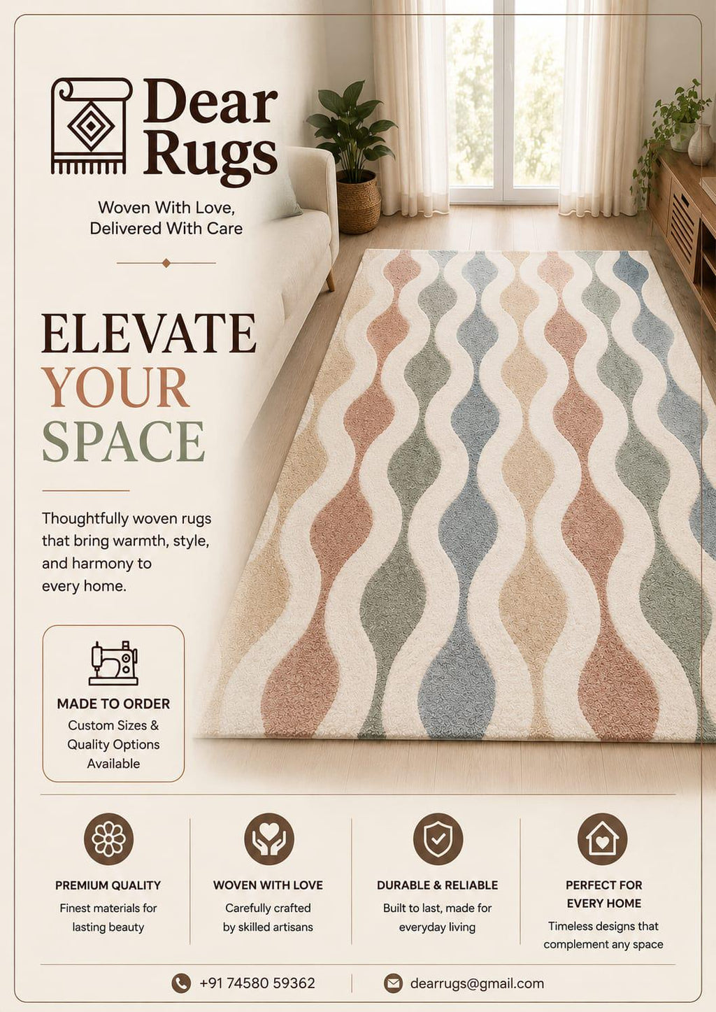 Hand-Tufted Wool Area Rug – Retro Wave Geometric Pattern, Mid-Century Modern Style – view 3
