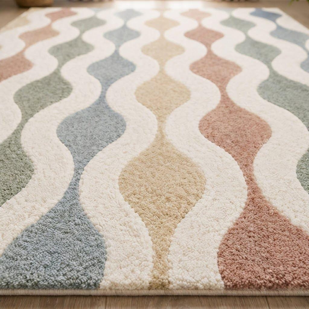 Hand-Tufted Wool Area Rug – Retro Wave Geometric Pattern, Mid-Century Modern Style – view 4
