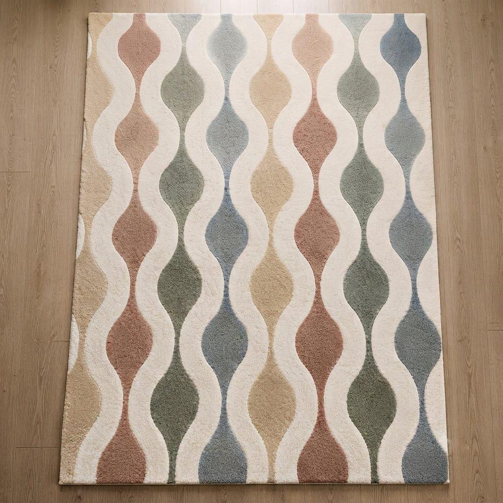 Hand-Tufted Wool Area Rug – Retro Wave Geometric Pattern, Mid-Century Modern Style – view 5