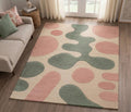 Hand-Tufted Wool Rug, Abstract Amoeba Design, Sage Green Blush Pink Carpet – main view