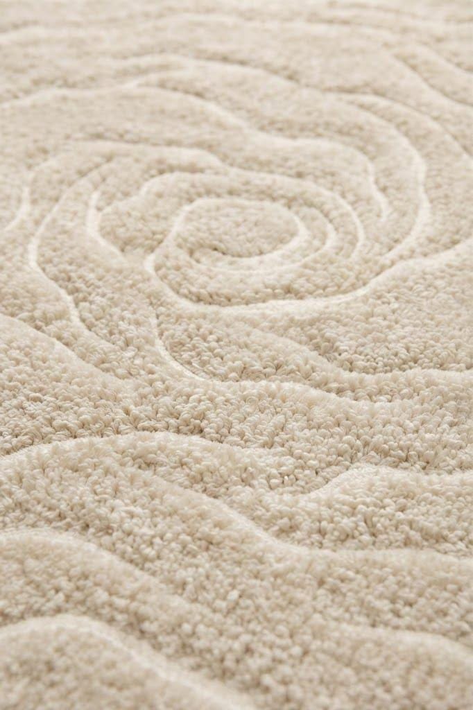 Hand-Tufted Wool Area Rug, Ivory Floral Rose Carved Texture, Neutral Beige Carpet – view 4