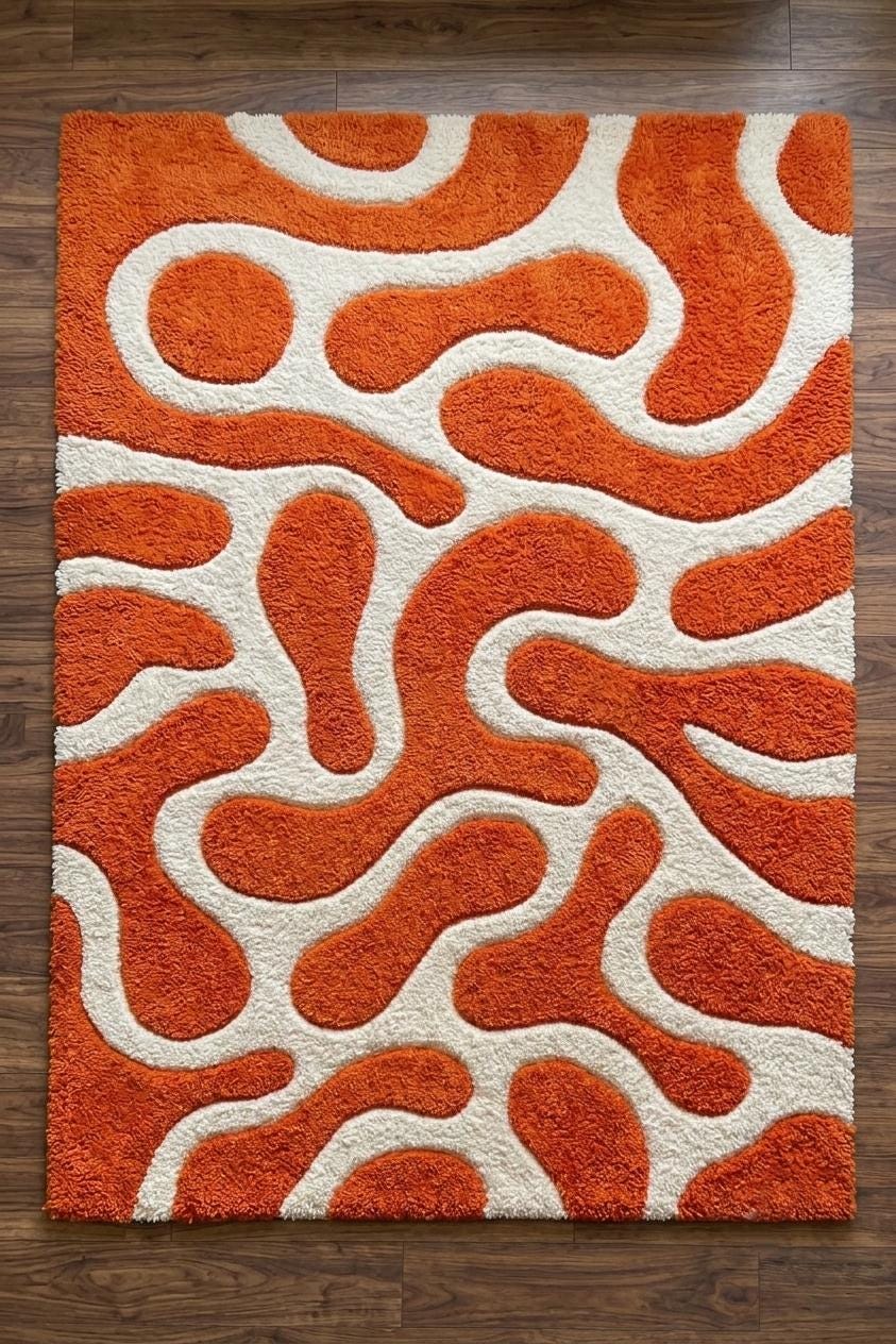 Hand Tufted Wool Area Rug, Burnt Orange Ivory Abstract Organic Pattern – view 5