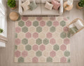 Hand-Tufted Wool Hexagon Rug | Sage Green, Blush Pink, Ivory Geometric Carpet – main view