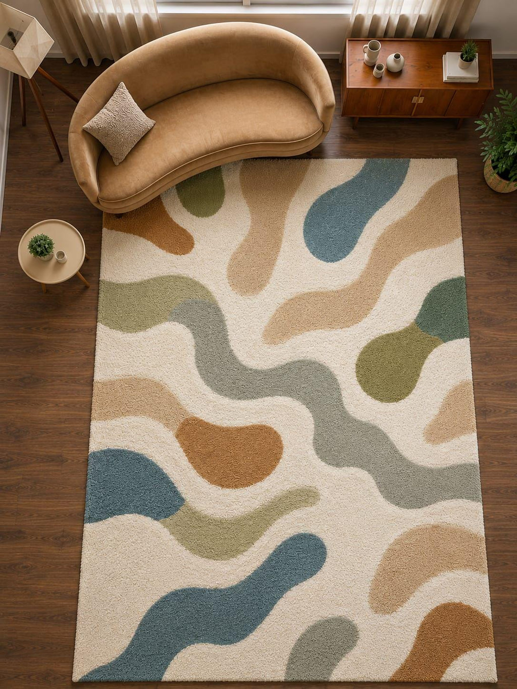 Hand Tufted Wool Rug: Modern Abstract Earth Tones, 8x10 Living Room Carpet – main view