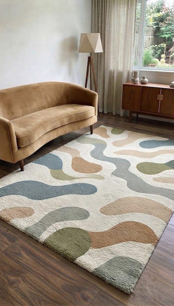 Hand Tufted Wool Rug: Modern Abstract Earth Tones, 8x10 Living Room Carpet – view 3