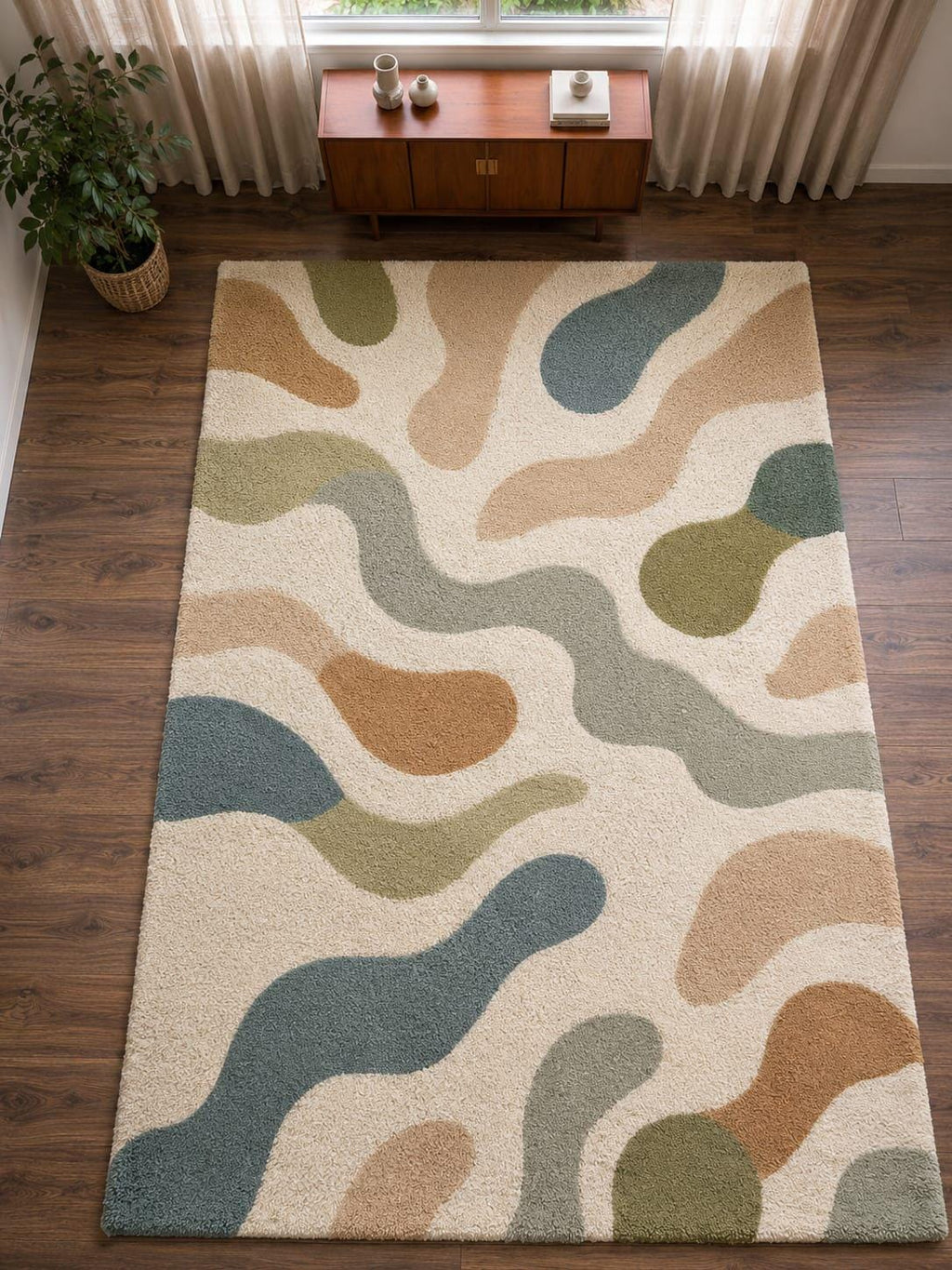 Hand Tufted Wool Rug: Modern Abstract Earth Tones, 8x10 Living Room Carpet – view 4