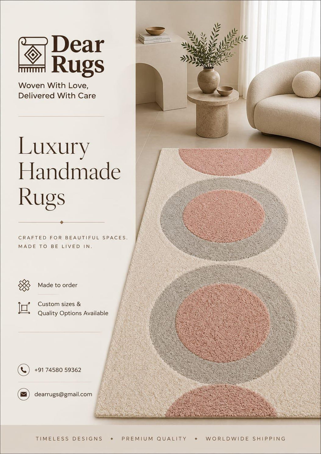 Hand Tufted Wool Rug, Geometric Circle Design, Blush Pink Scandinavian Carpet – main view