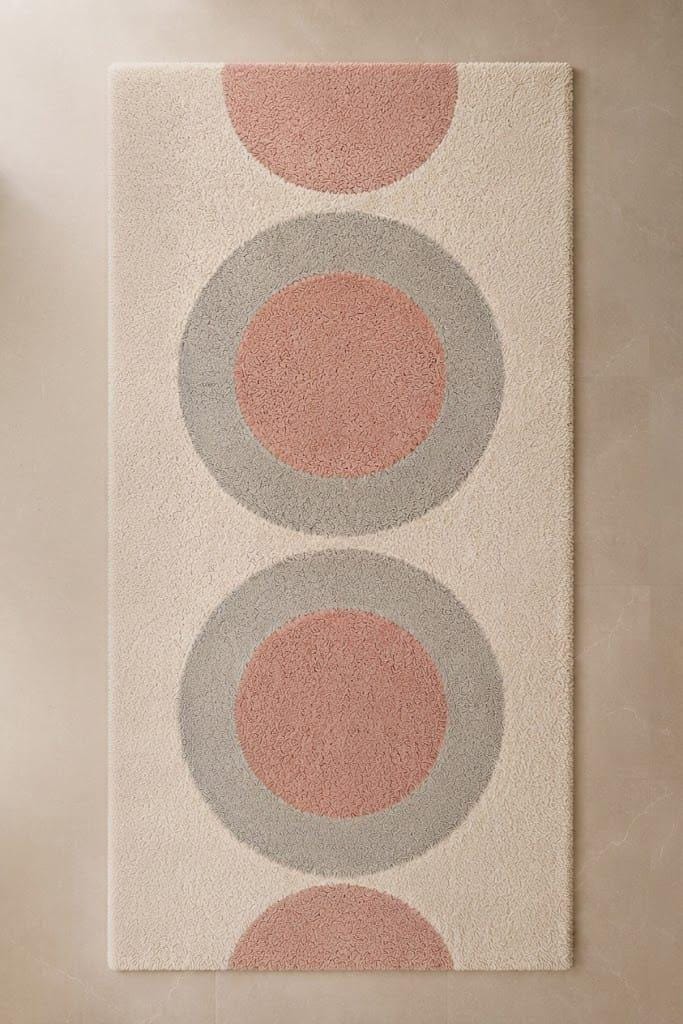 Hand Tufted Wool Rug, Geometric Circle Design, Blush Pink Scandinavian Carpet – view 2