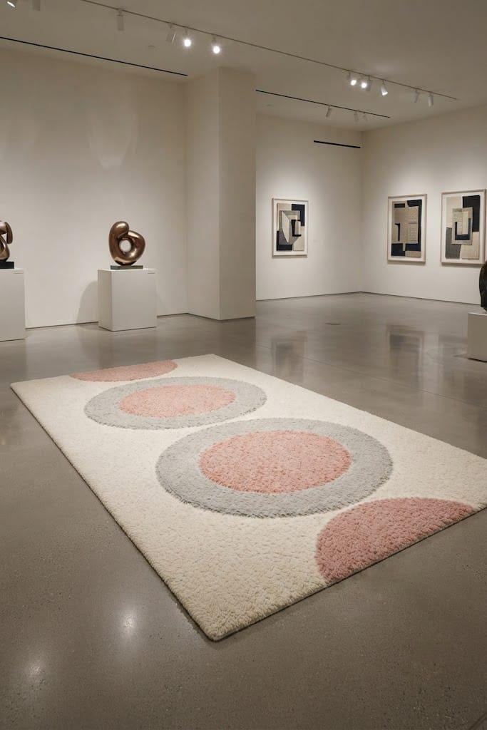 Hand Tufted Wool Rug, Geometric Circle Design, Blush Pink Scandinavian Carpet – view 3