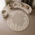 Hand Tufted Wool Round Rug, Organic Abstract Border, Scandinavian Beige Carpet – main view