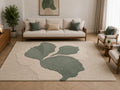Hand Tufted Wool Rug, Sage Green Botanical Leaf Area Carpet, Japandi Home Decor – main view