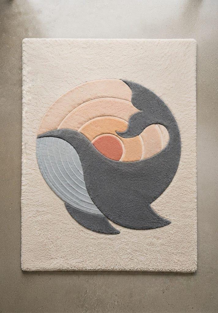 Hand-Tufted Wool Area Rug, Abstract Wave Sunrise Design, Scandinavian Japandi Neutral Mat – view 5