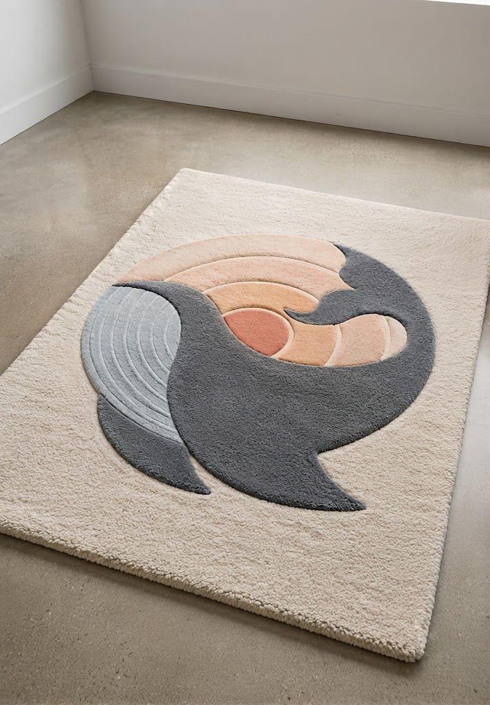 Hand-Tufted Wool Area Rug, Abstract Wave Sunrise Design, Scandinavian Japandi Neutral Mat – view 7