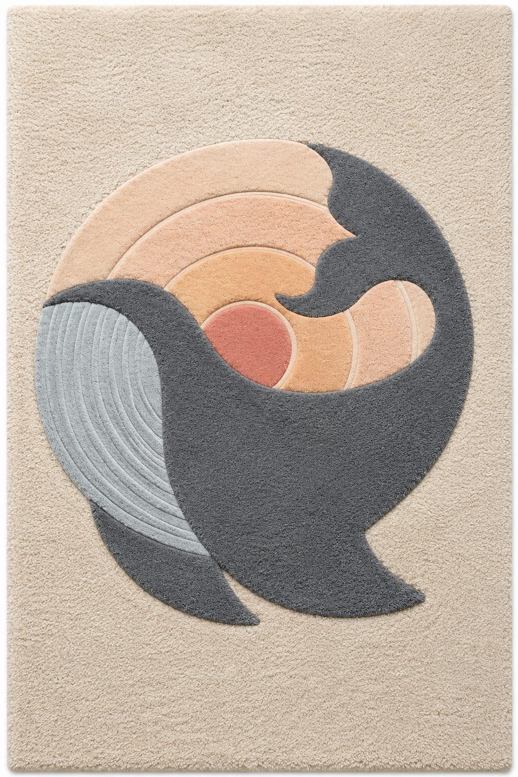 Hand-Tufted Wool Area Rug, Abstract Wave Sunrise Design, Scandinavian Japandi Neutral Mat – view 8