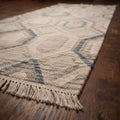 Hand-Woven Wool Runner Rug, Geometric Ivory Blue Scandinavian Japandi Carpet – main view