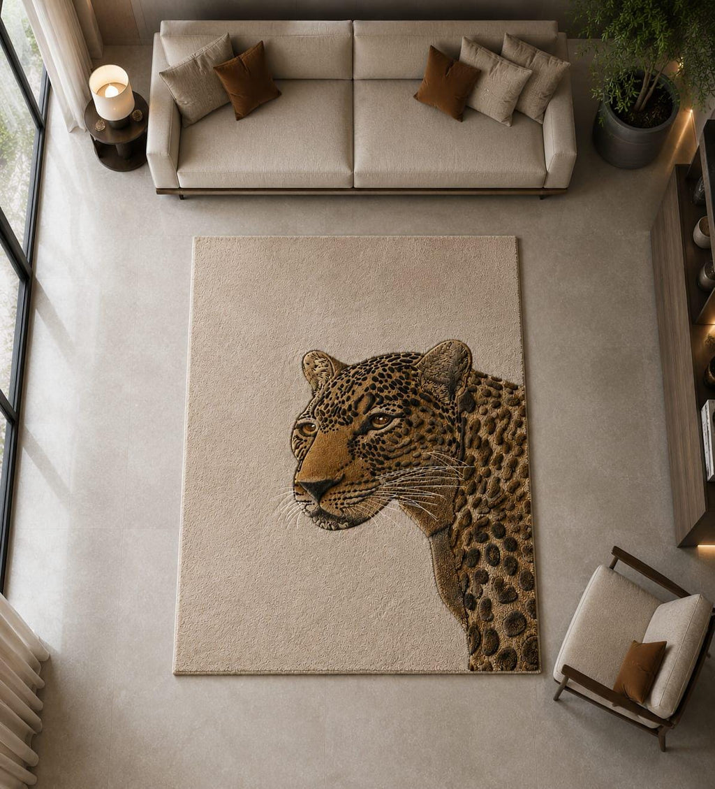 Hand-Tufted Wool Leopard Area Rug, Realistic Wildlife Portrait Carpet – view 2