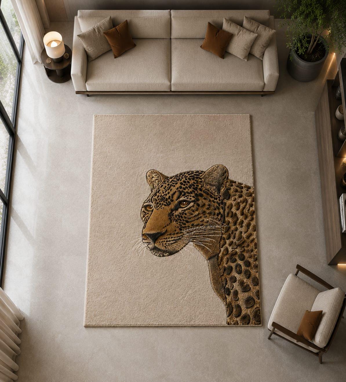 Hand-Tufted Wool Leopard Area Rug, Realistic Wildlife Portrait Carpet – view 2