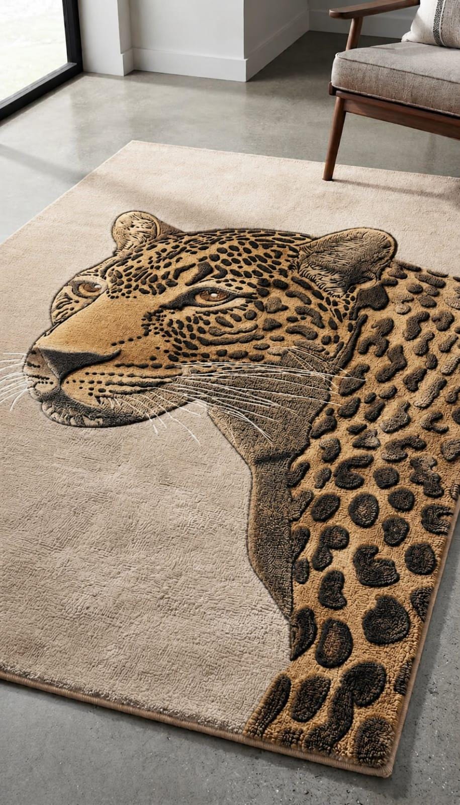 Hand-Tufted Wool Leopard Area Rug, Realistic Wildlife Portrait Carpet – view 3