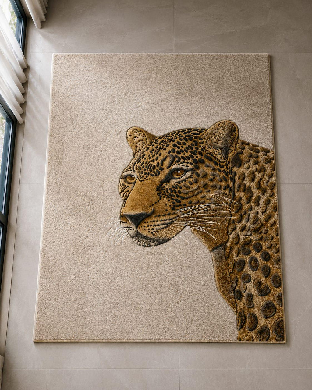 Hand-Tufted Wool Leopard Area Rug, Realistic Wildlife Portrait Carpet – view 4