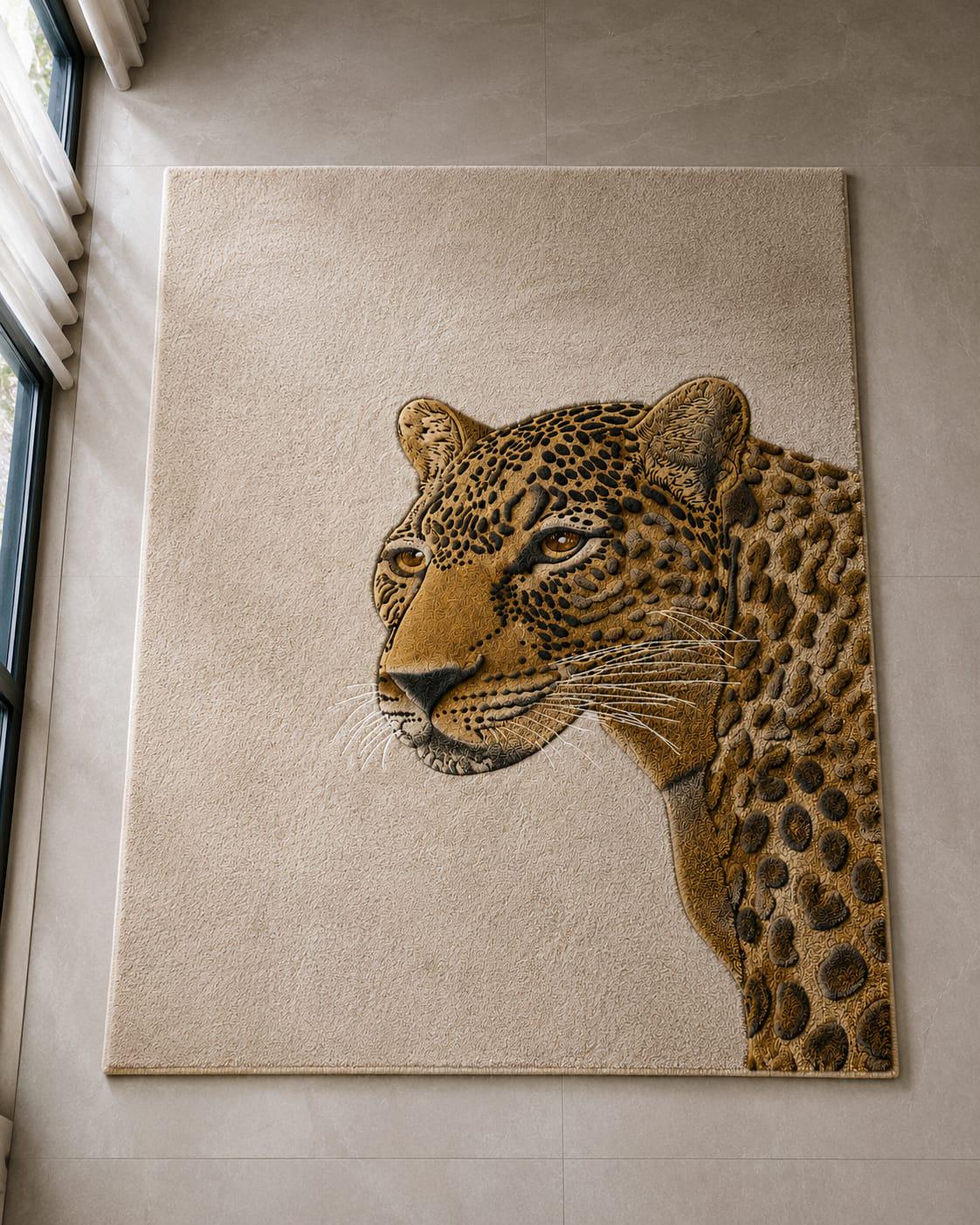 Hand-Tufted Wool Leopard Area Rug, Realistic Wildlife Portrait Carpet – view 4
