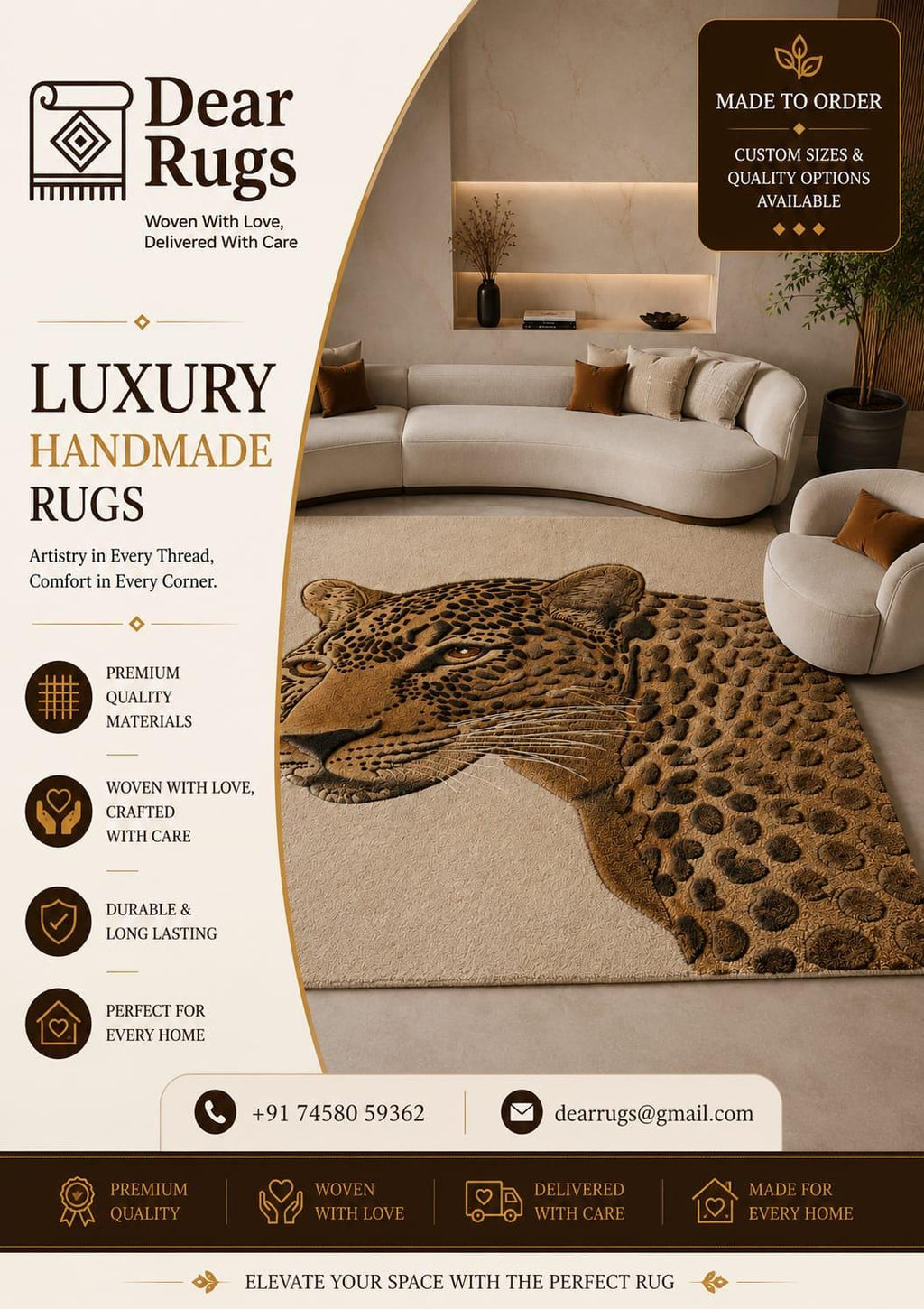 Hand-Tufted Wool Leopard Area Rug, Realistic Wildlife Portrait Carpet – view 5