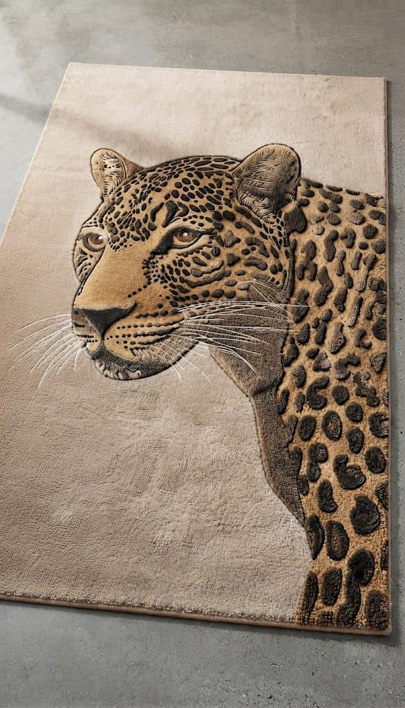 Hand-Tufted Wool Leopard Area Rug, Realistic Wildlife Portrait Carpet – view 6