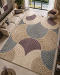Hand Tufted Wool Area Rug | Modern Geometric Arch Pattern, Scandinavian Beige Plum Home Decor – main view