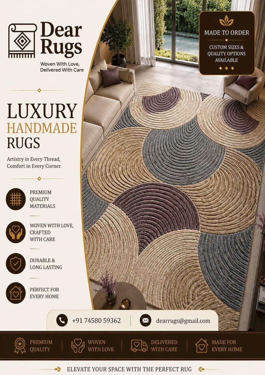 Hand Tufted Wool Area Rug | Modern Geometric Arch Pattern, Scandinavian Beige Plum Home Decor – view 2