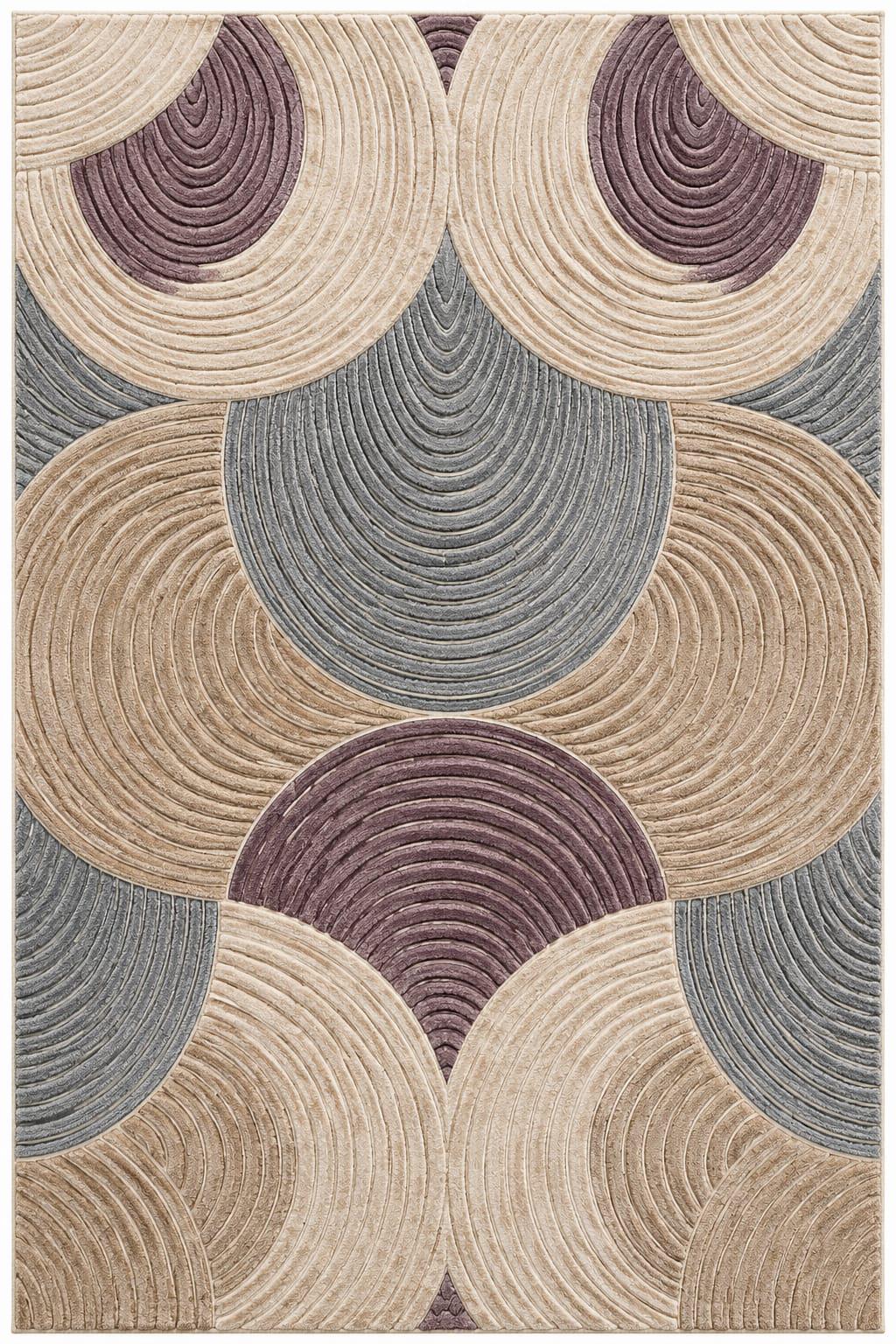 Hand Tufted Wool Area Rug | Modern Geometric Arch Pattern, Scandinavian Beige Plum Home Decor – view 6