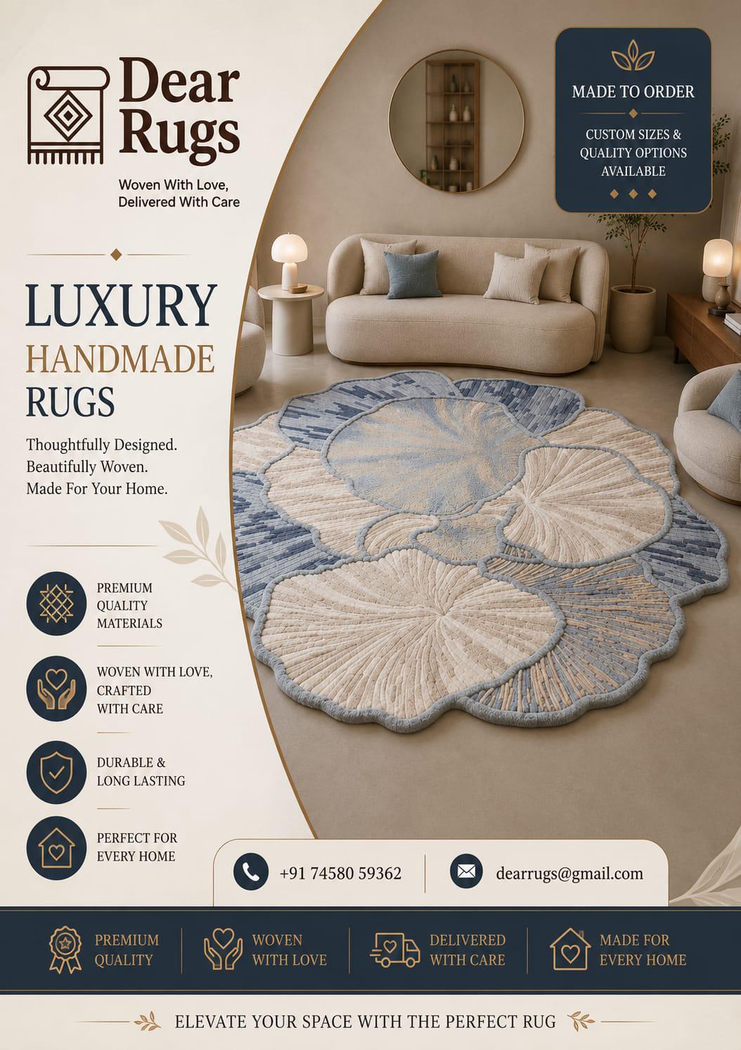 Hand-Tufted Wool Area Rug – Organic Floral Petal Design, Neutral Blue Tones – view 2