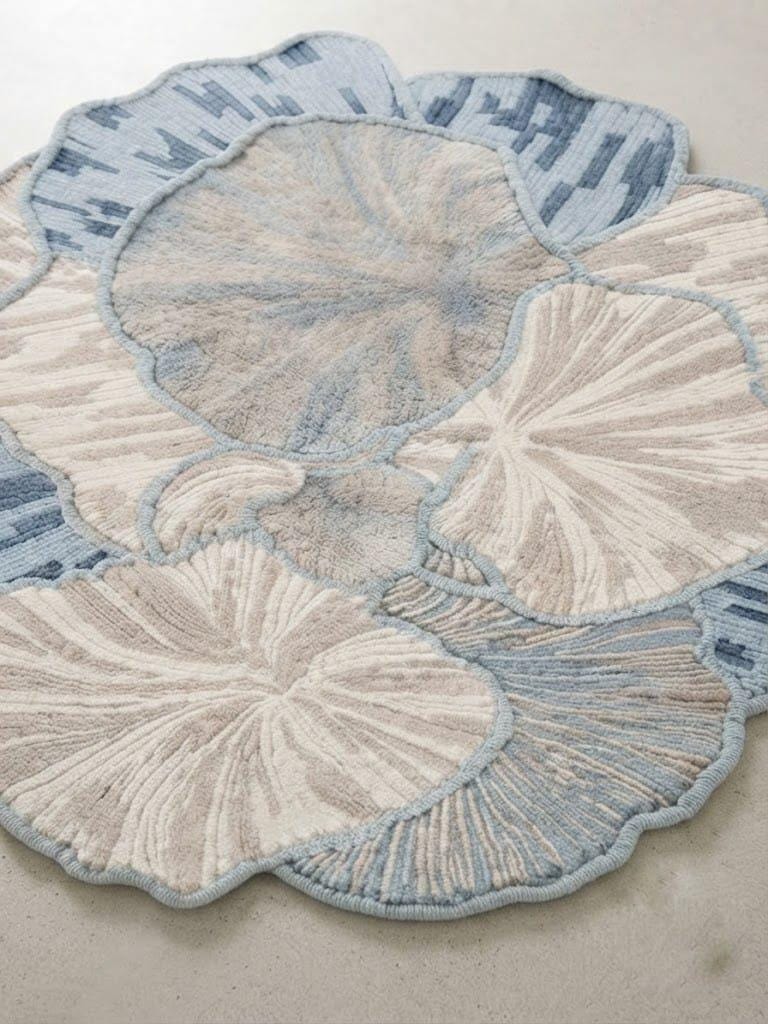Hand-Tufted Wool Area Rug – Organic Floral Petal Design, Neutral Blue Tones – view 3