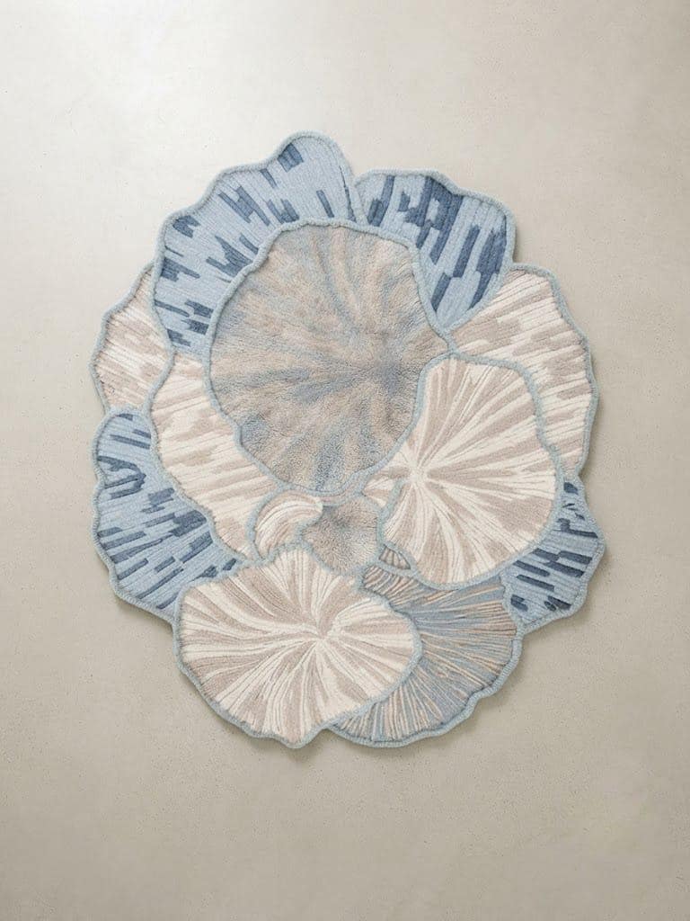 Hand-Tufted Wool Area Rug – Organic Floral Petal Design, Neutral Blue Tones – view 4