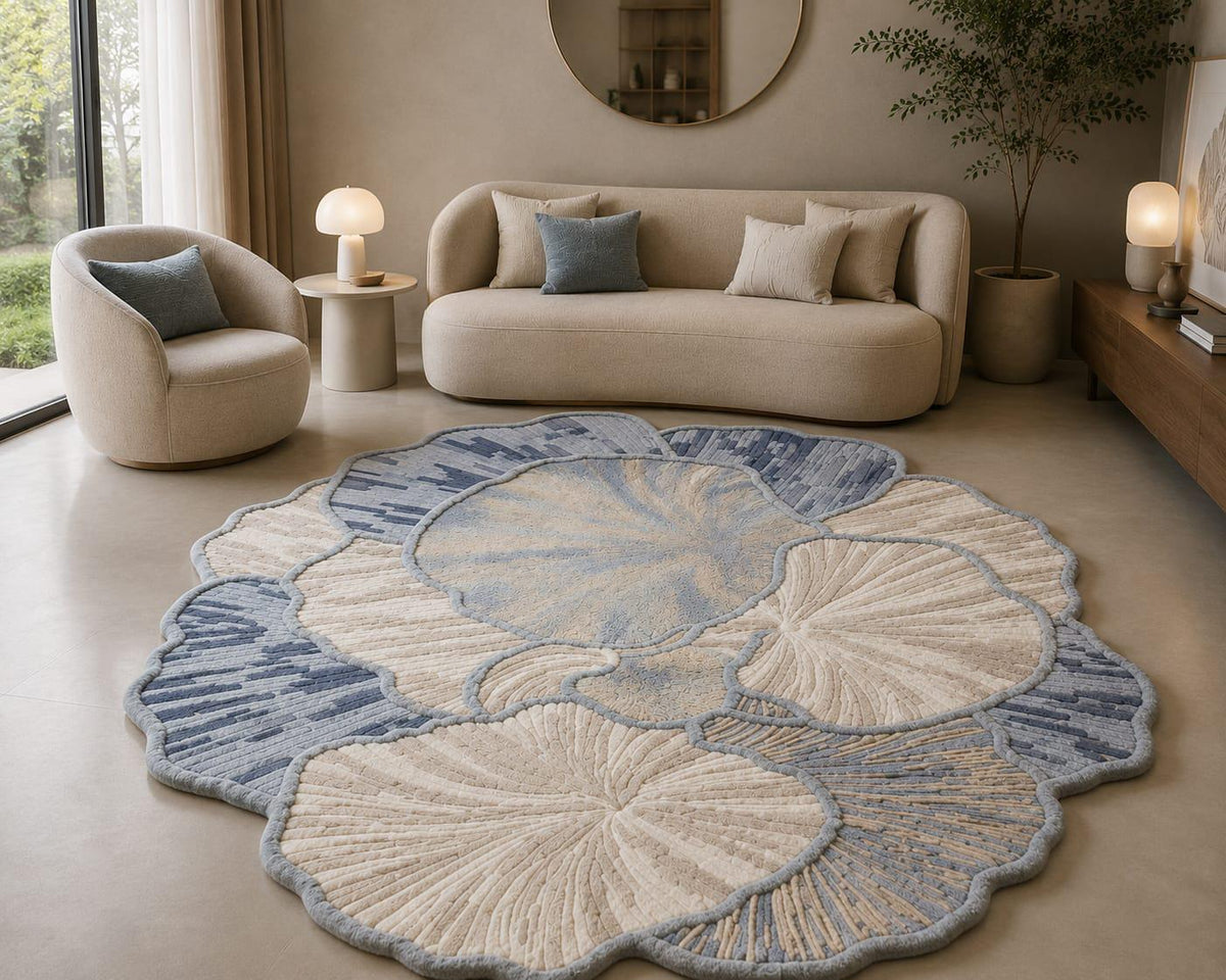 Hand-Tufted Wool Area Rug – Organic Floral Petal Design, Neutral Blue Tones – view 5