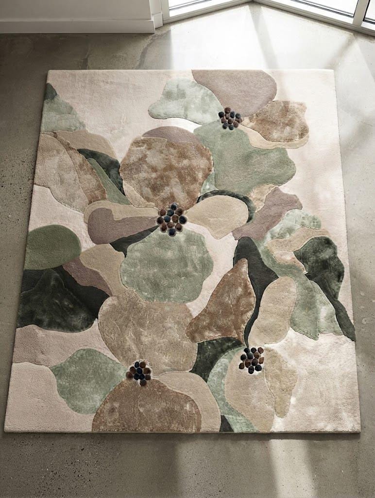 Hand-Tufted Wool Area Rug – Organic Abstract Floral Botanical Design, Earthy Tones – view 5