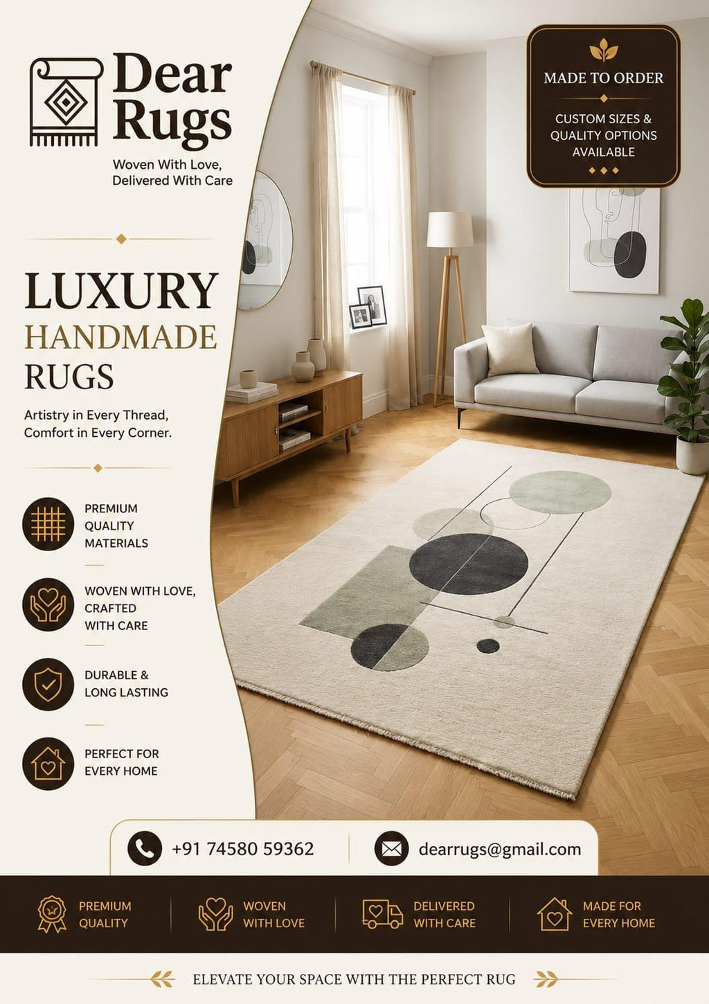 Hand-Tufted Wool Rug, Modern Geometric Abstract Area Carpet, Scandinavian Ivory Sage Green Beige – view 2