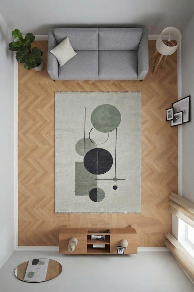 Hand-Tufted Wool Rug, Modern Geometric Abstract Area Carpet, Scandinavian Ivory Sage Green Beige – view 4