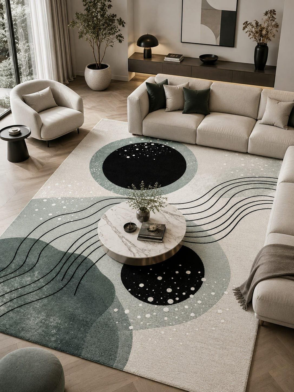 Hand-Tufted Wool Area Rug: Modern Abstract Celestial Scandinavian Design – main view