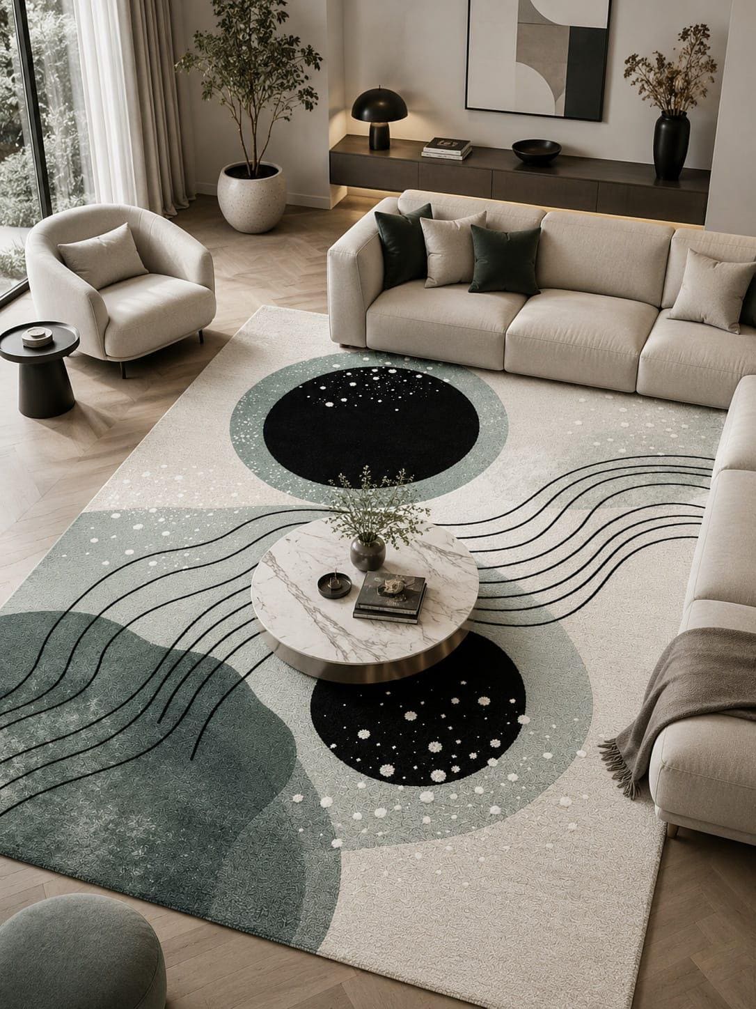 Hand-Tufted Wool Area Rug: Modern Abstract Celestial Scandinavian Design – main view